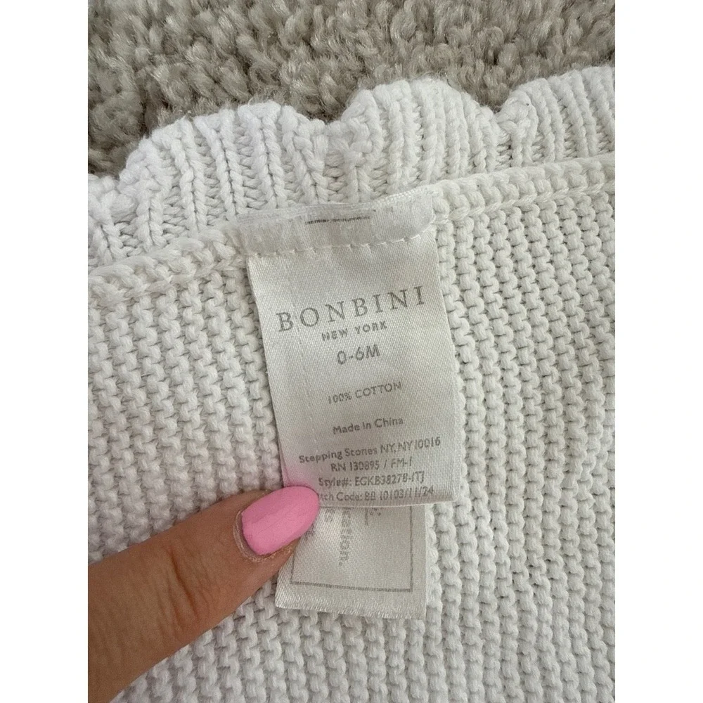 Bonbini New York White Cotton Knit Baby Blanket Yellow Tulip Embroidered Scallop
